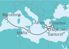 Reiseroute der Kreuzfahrt  Malta, Türkei, Griechenland Alles Inklusive - Celebrity Cruises