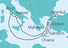 Reiseroute der Kreuzfahrt  Griechenland, Türkei, Italien Alles Inklusive - Celebrity Cruises
