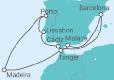Reiseroute der Kreuzfahrt  Marokko, Portugal, Spanien Alles Inklusive - Celebrity Cruises