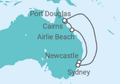 Reiseroute der Kreuzfahrt  Australien Alles Inklusive - Celebrity Cruises