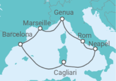 Reiseroute der Kreuzfahrt  Mittelmeer mit Flug & Hotel in Barcelona  - Costa Kreuzfahrten