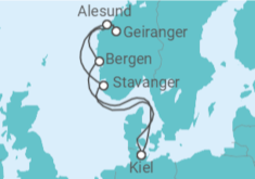 Reiseroute der Kreuzfahrt  Norwegens Welterbe ab Kiel  Alles Inklusive - mit Flug - AIDA