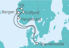 Reiseroute der Kreuzfahrt  Norwegens Fjorde ab Warnemünde 1  Alles Inklusive - mit Flug - AIDA