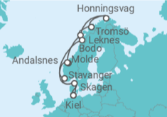 Reiseroute der Kreuzfahrt  Norwegen mit Lofoten & Nordkap ab Kiel  Alles Inklusive - AIDA