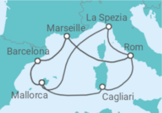 Reiseroute der Kreuzfahrt  Große Mittelmeer-Reise mit Sonnenfinsternis  Alles Inklusive - AIDA