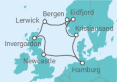Reiseroute der Kreuzfahrt  Großbritannien & Norwegen ab Hamburg  Alles Inklusive - AIDA