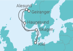 Reiseroute der Kreuzfahrt  Norwegens Welterbe ab Kiel  Alles Inklusive - mit Flug - AIDA