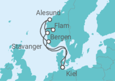 Reiseroute der Kreuzfahrt  Norwegens Welterbe ab Kiel 1  Alles Inklusive - mit Flug - AIDA