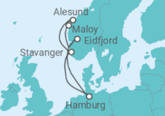 Reiseroute der Kreuzfahrt  Norwegen ab Hamburg  Alles Inklusive - mit Flug - AIDA