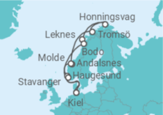 Reiseroute der Kreuzfahrt  Norwegen mit Lofoten & Nordkap ab Kiel  Alles Inklusive - AIDA