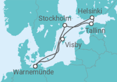 Reiseroute der Kreuzfahrt  Ostsee ab Warnemünde  Alles Inklusive - mit Flug - AIDA