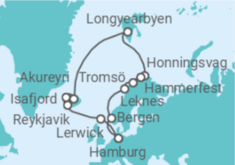 Reiseroute der Kreuzfahrt  Highlights am Polarkreis ab Hamburg  Alles Inklusive - mit Flug - AIDA