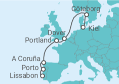 Reiseroute der Kreuzfahrt  Westeuropa-Highlights von Lissabon nach Kiel  Alles Inklusive - mit Flug - AIDA