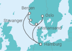Reiseroute der Kreuzfahrt  Südnorwegen ab Hamburg  Alles Inklusive - AIDA