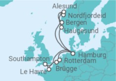Reiseroute der Kreuzfahrt  Metropolen & Norwegen ab Hamburg  Alles Inklusive - AIDA