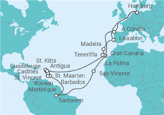 Reiseroute der Kreuzfahrt  Große Winterpause Karibik mit Amazonas  Alles Inklusive - mit Flug - AIDA