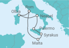 Reiseroute der Kreuzfahrt  Italien & Malta  Alles Inklusive - AIDA