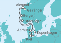 Reiseroute der Kreuzfahrt  Norwegen & Dänemark ab Kiel 1  Alles Inklusive - mit Flug - AIDA