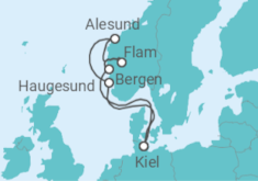 Reiseroute der Kreuzfahrt  Norwegens Welterbe ab Kiel  Alles Inklusive - mit Flug - AIDA