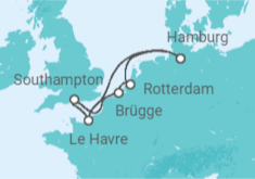 Reiseroute der Kreuzfahrt  Metropolen ab Hamburg  Alles Inklusive - mit Flug - AIDA