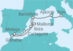 Reiseroute der Kreuzfahrt  Spanien, Frankreich & Gibraltar ab Civitavecchia  Alles Inklusive - AIDA