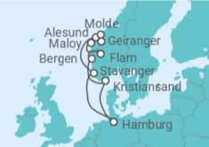 Reiseroute der Kreuzfahrt  Norwegens Fjord-Weltnaturerbe ab Hamburg 2  Alles Inklusive - mit Flug - AIDA