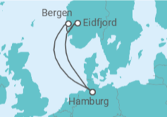 Reiseroute der Kreuzfahrt  Kurzreise nach Norwegen ab Hamburg  Alles Inklusive - mit Flug - AIDA