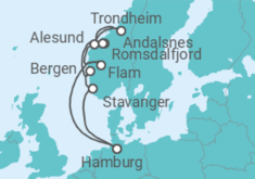 Reiseroute der Kreuzfahrt  Norwegens Fjorde ab Hamburg  Alles Inklusive - mit Flug - AIDA