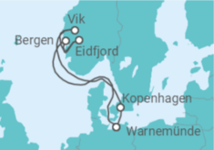 Reiseroute der Kreuzfahrt  Norwegens Fjorde ab Warnemünde  Alles Inklusive - mit Flug - AIDA