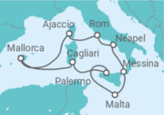 Reiseroute der Kreuzfahrt  Italien & Mittelmeerinseln ab Mallorca  Alles Inklusive - AIDA