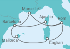 Reiseroute der Kreuzfahrt  Spanien, Frankreich & Italien ab Civitavecchia 2  Alles Inklusive - mit Flug - AIDA