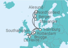 Reiseroute der Kreuzfahrt  Metropolen & Norwegen ab Hamburg  Alles Inklusive - mit Flug - AIDA