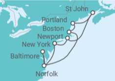 Reiseroute der Kreuzfahrt  Kanada & Indian Summer ab New York  Alles Inklusive - AIDA