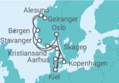 Reiseroute der Kreuzfahrt  Große Skandinavien-Reise ab Kiel 2  Alles Inklusive - mit Flug - AIDA