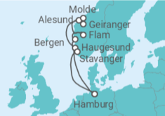 Reiseroute der Kreuzfahrt  Norwegens Fjord-Weltnaturerbe ab Hamburg 1  Alles Inklusive - mit Flug - AIDA
