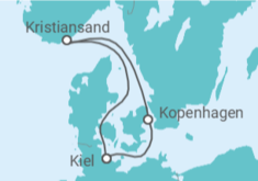 Reiseroute der Kreuzfahrt  Kurzreise nach Norwegen & Dänemark ab Kiel 2 - mit Flug - AIDA