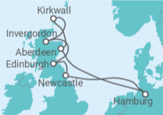 Reiseroute der Kreuzfahrt  Großbritannien & Irland ab Hamburg  Alles Inklusive - mit Flug - AIDA