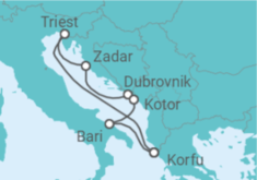 Reiseroute der Kreuzfahrt  Adria ab Korfu 1  Alles Inklusive - AIDA