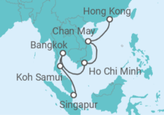 Reiseroute der Kreuzfahrt  14 Nächte - Südostasien und Vietnam - ab Singapur/bis Hongkong - Mein Schiff