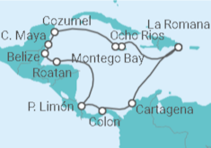 Reiseroute der Kreuzfahrt  14 Nächte - Best of Mittelamerika - ab/bis La Romana - mit Flug - Mein Schiff