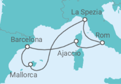 Reiseroute der Kreuzfahrt  Mediterrane Schätze mit Korsika ab Mallorca  Alles Inklusive - mit Flug - AIDA