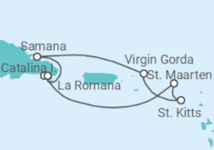 Reiseroute der Kreuzfahrt  Dominikanische Republik, Britische Jungferninseln, St. Kitts Und Nevis, Sint Maarten - mit Flug - MSC Cruises