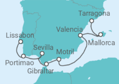 Reiseroute der Kreuzfahrt  Spanien, Gibraltar, Portugal - NCL Norwegian Cruise Line