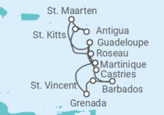 Reiseroute der Kreuzfahrt  St. Vincent und Grenadinen, Martinique, Guadeloupe, Sint Maarten, Antigua Und Bar... Alles Inklusive - MSC Cruises