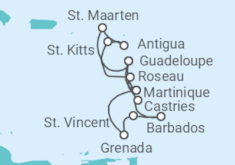 Reiseroute der Kreuzfahrt  15 Tage Ostkaribik - mit Flug - MSC Cruises