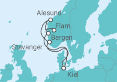 Reiseroute der Kreuzfahrt  Norwegens Welterbe ab Kiel  Alles Inklusive - AIDA