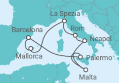 Reiseroute der Kreuzfahrt  Spanien, Italien, Malta Alles Inklusive - mit flug - Celebrity Cruises