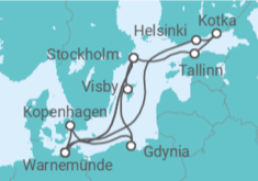 Reiseroute der Kreuzfahrt  Highlights der Ostseeküste ab Warnemünde - AIDA
