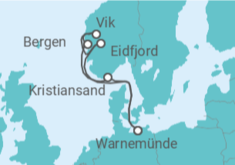 Reiseroute der Kreuzfahrt  Norwegens Fjorde ab Warnemünde 1 - TI - AIDA