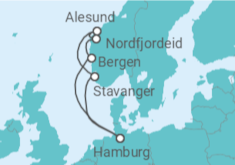 Reiseroute der Kreuzfahrt  Norwegen ab Hamburg 1 - TI - AIDA